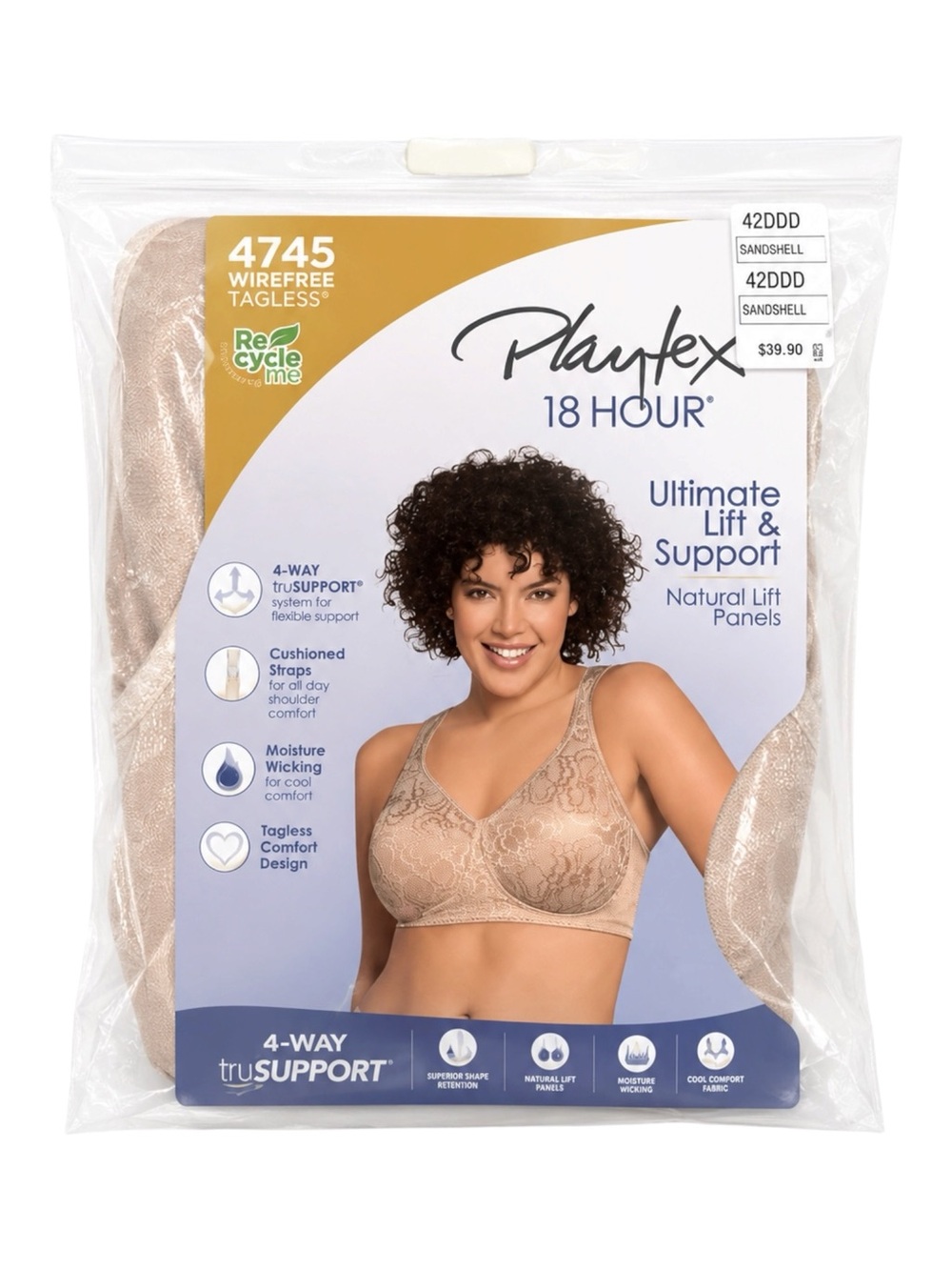 Playtex 18 Hour Ultimate Lift & Support Bra 42DDD Nude Wirefree